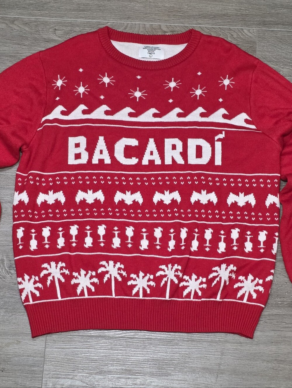 Bacardi Ugly Christmas Sweater Mens Sz L Great Bartenders Party Sweater Like New